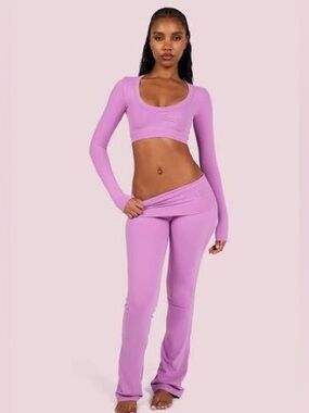 Body by Raven Tracy Foldover Yoga Pants Leggings Mauve Pink size Large